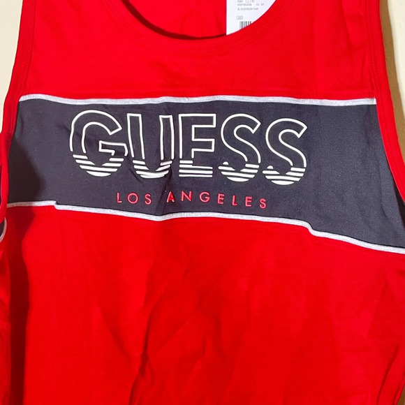 Sz L men Guess sleeveless tank top NWT red with guess design - Picture 5 of 7